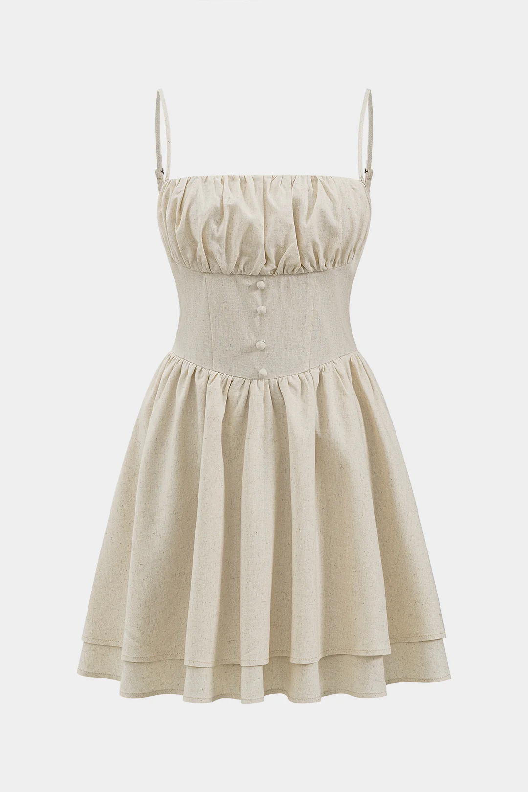 Linen Ruched Zipper Corset Slip Mini Dress - Image 2