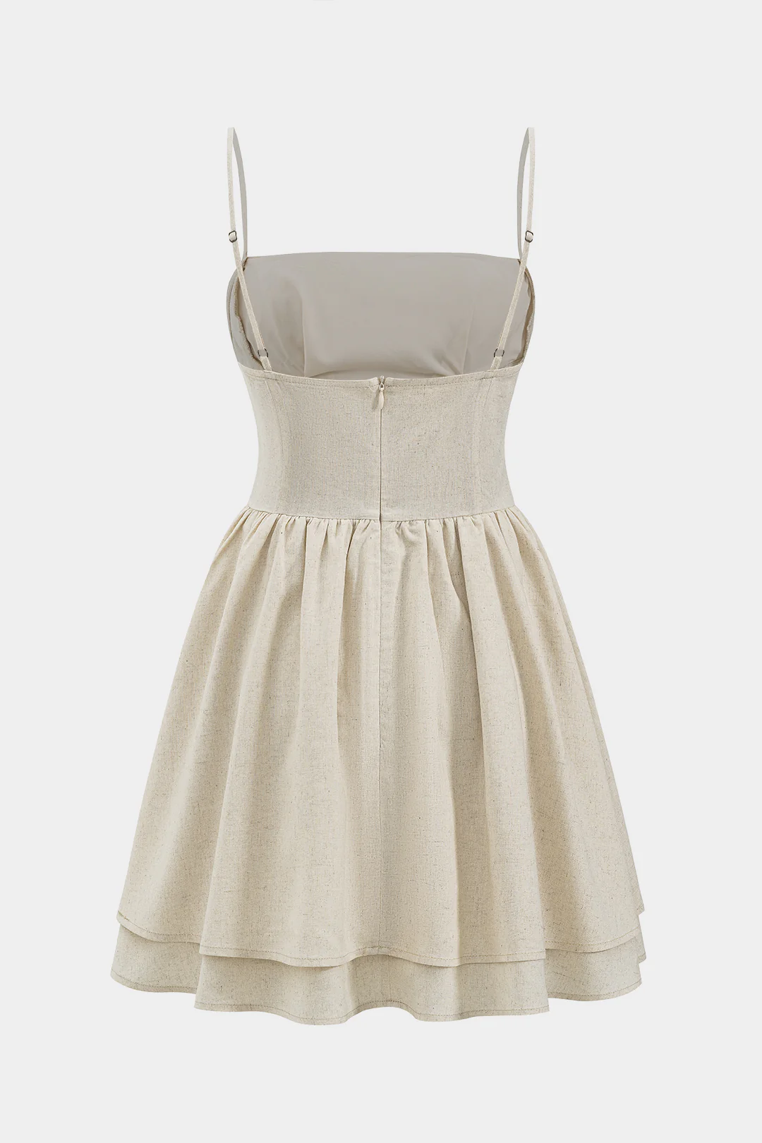 Linen Ruched Zipper Corset Slip Mini Dress - Image 3