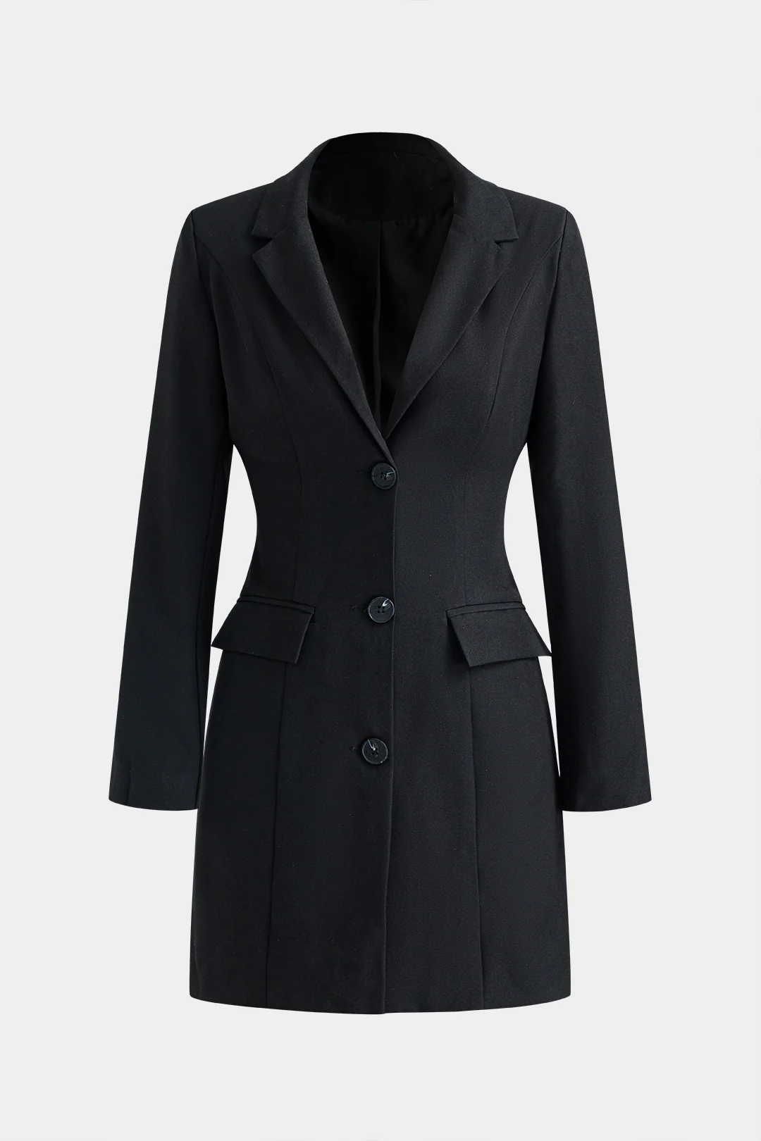 Button V-Neck Pocket Long Sleeve Mini Dress - Image 4