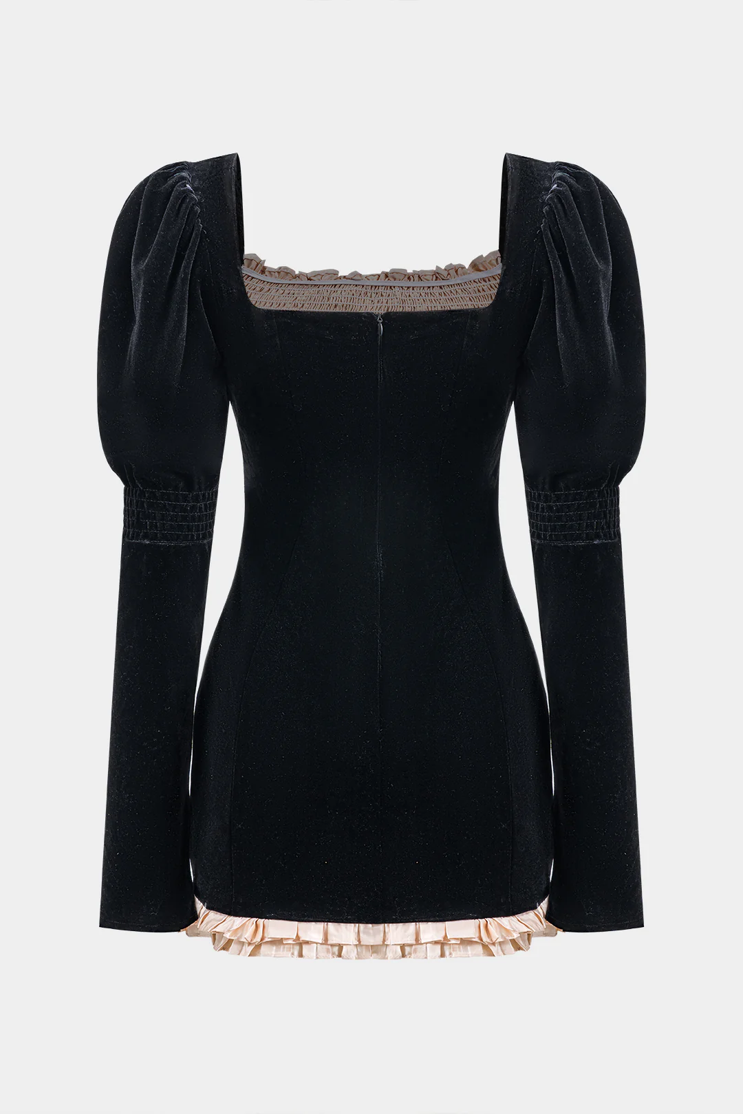Velvet Patchwork Button Zipper Long Sleeve Mini Dress - Image 2