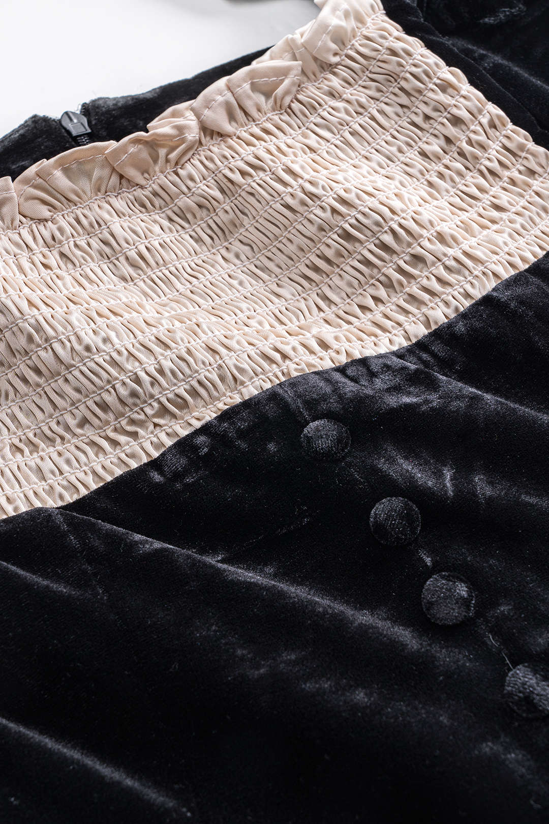 Velvet Patchwork Button Zipper Long Sleeve Mini Dress - Image 3