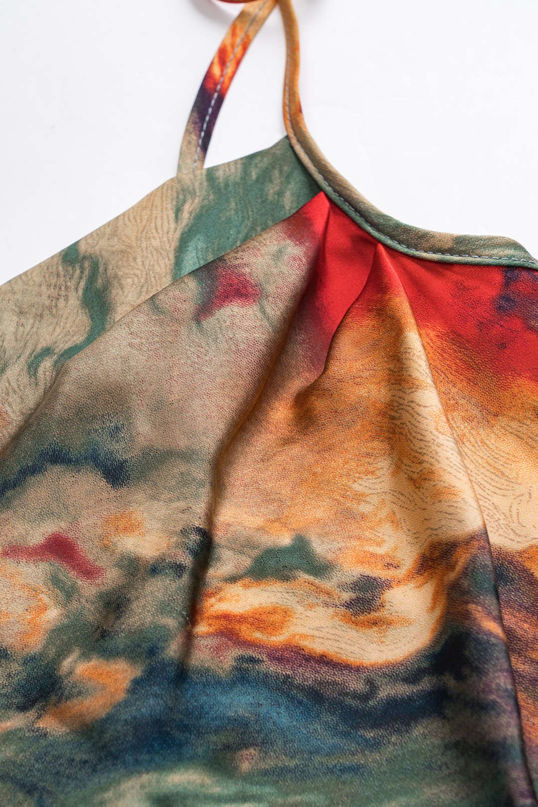 Watercolor Print Satin Ruched Drawstring Slip Mini Dress - Image 5