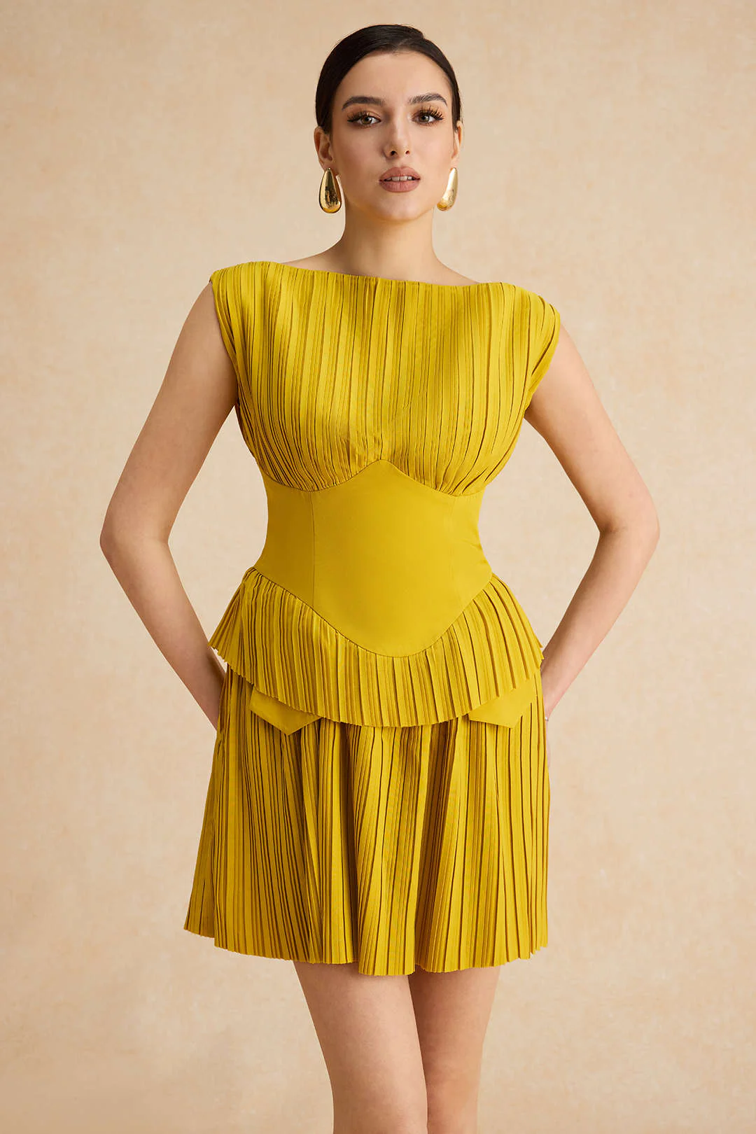 Pleated Patchwork Corset Sleeveless Mini Dress - Image 10
