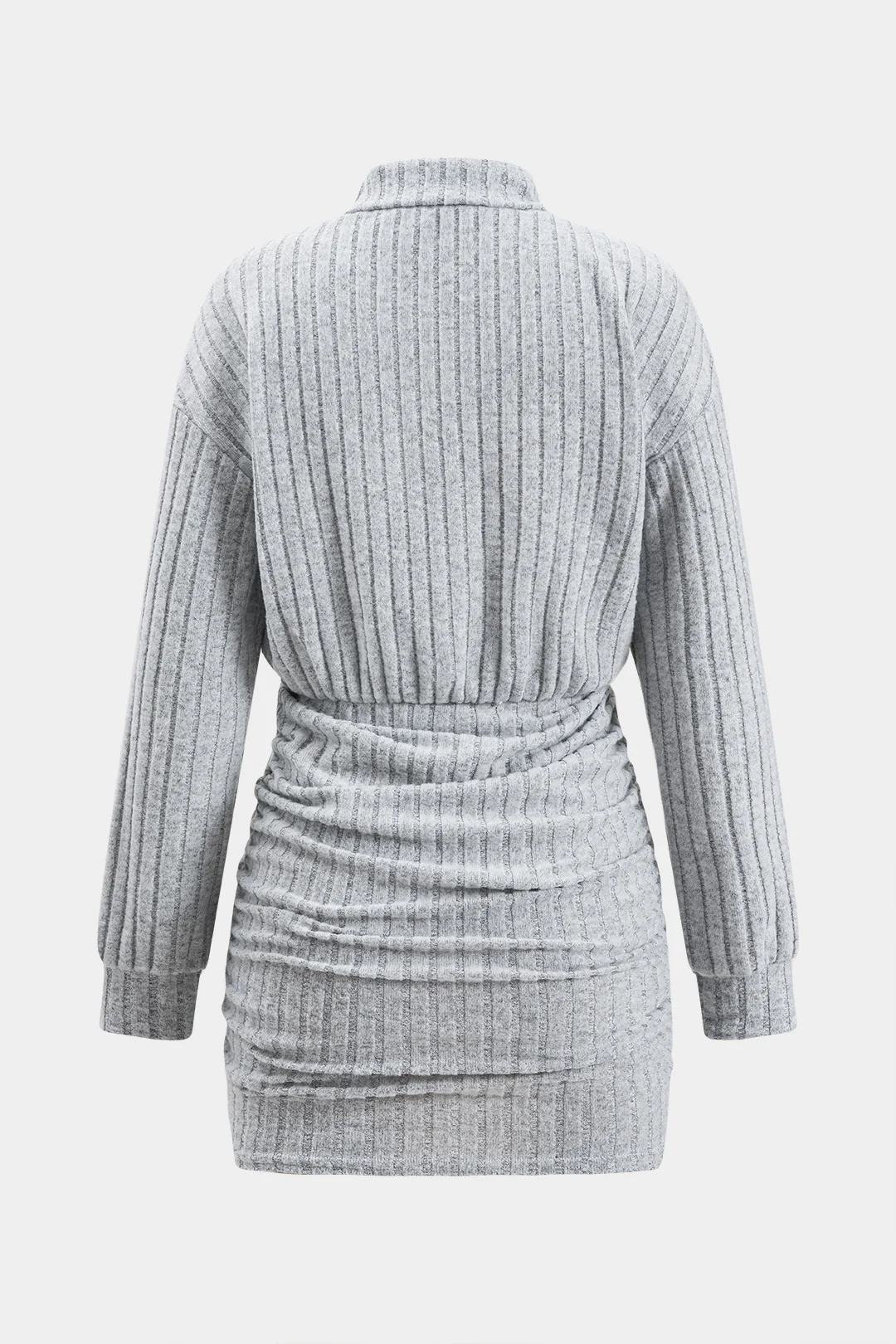 Ruched Ribbed High Neck Long Sleeve Mini Dress - Image 2