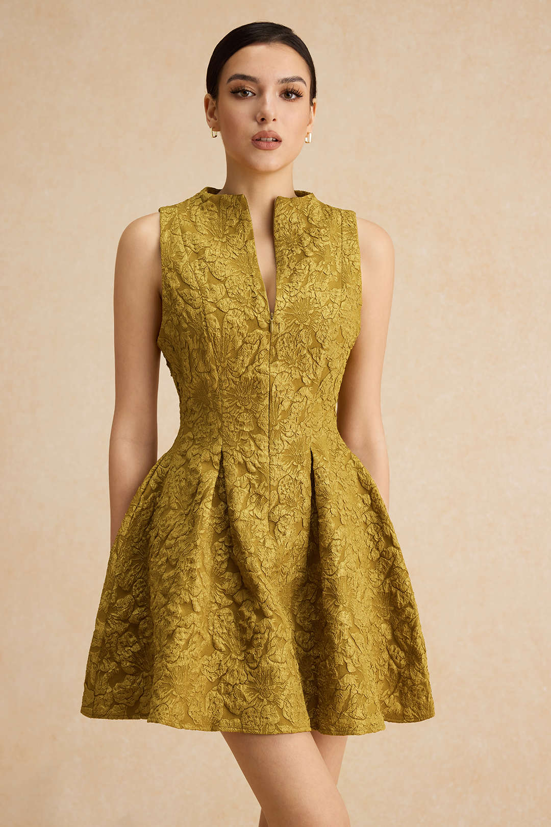 Jacquard Sleeveless Ruched Mini Dress - Image 10