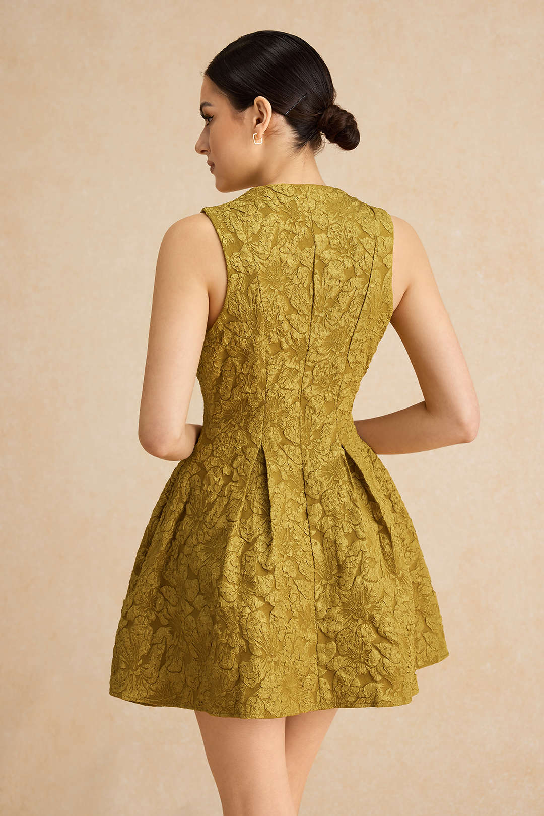Jacquard Sleeveless Ruched Mini Dress - Image 9