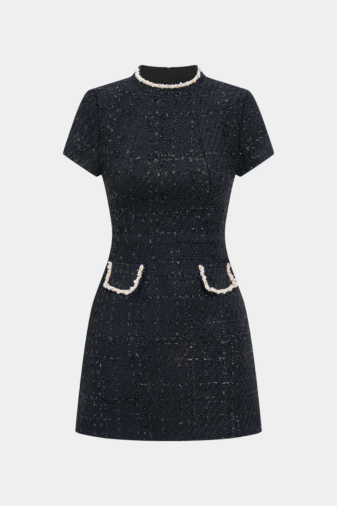 Bead Fake Pocket Zippper Short Sleeve Mini Dress - Image 10