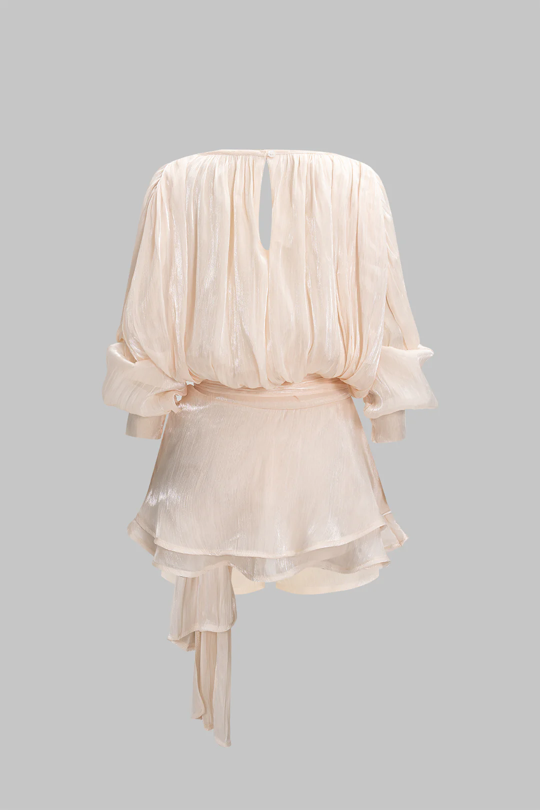 Chiffon Ruched Ruffle Long Sleeve Mini Dress - Image 2