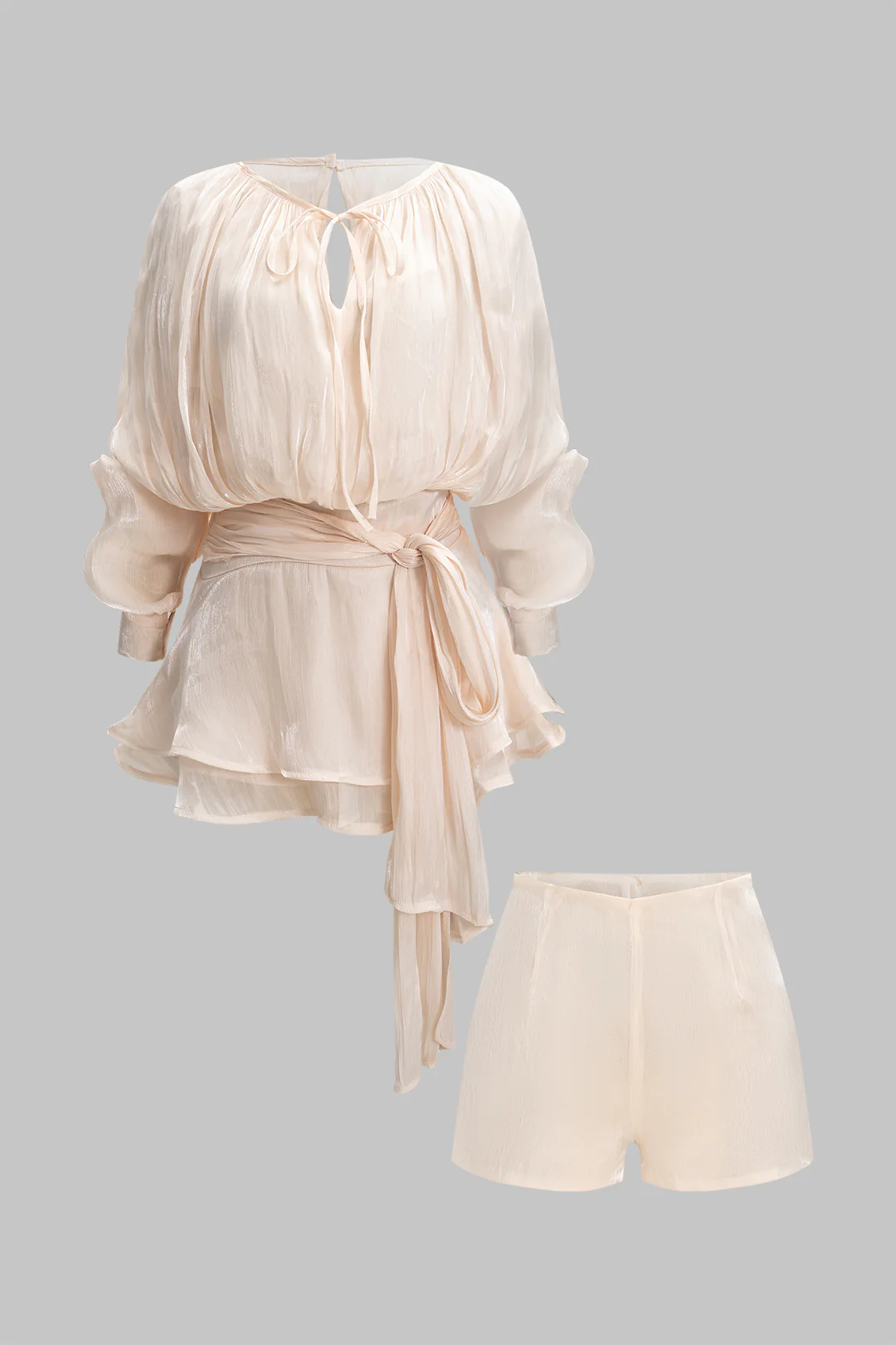 Chiffon Ruched Ruffle Long Sleeve Mini Dress - Image 3