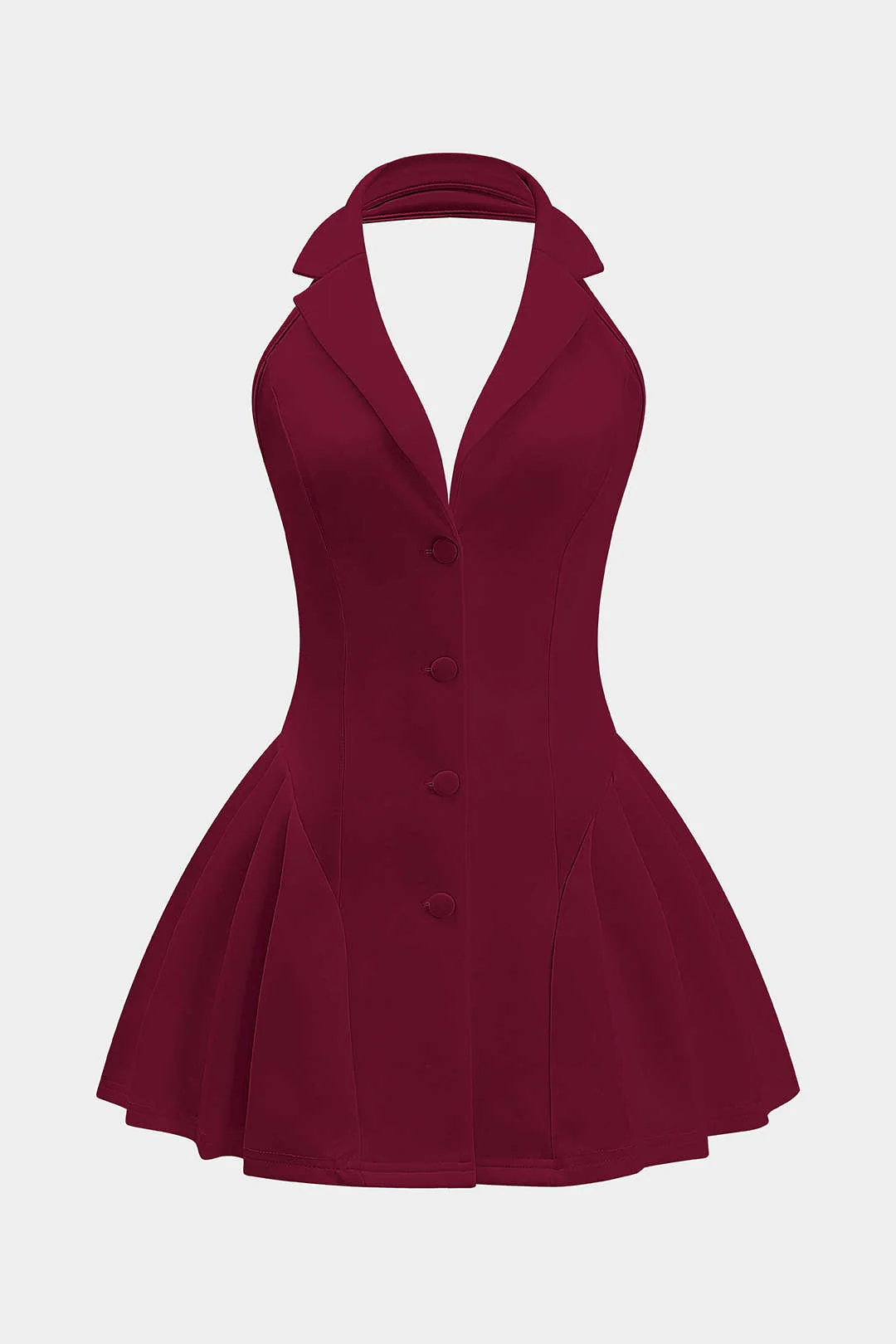 Halter Neck Button Ruffle Sleeveless Mini Dress - Image 11