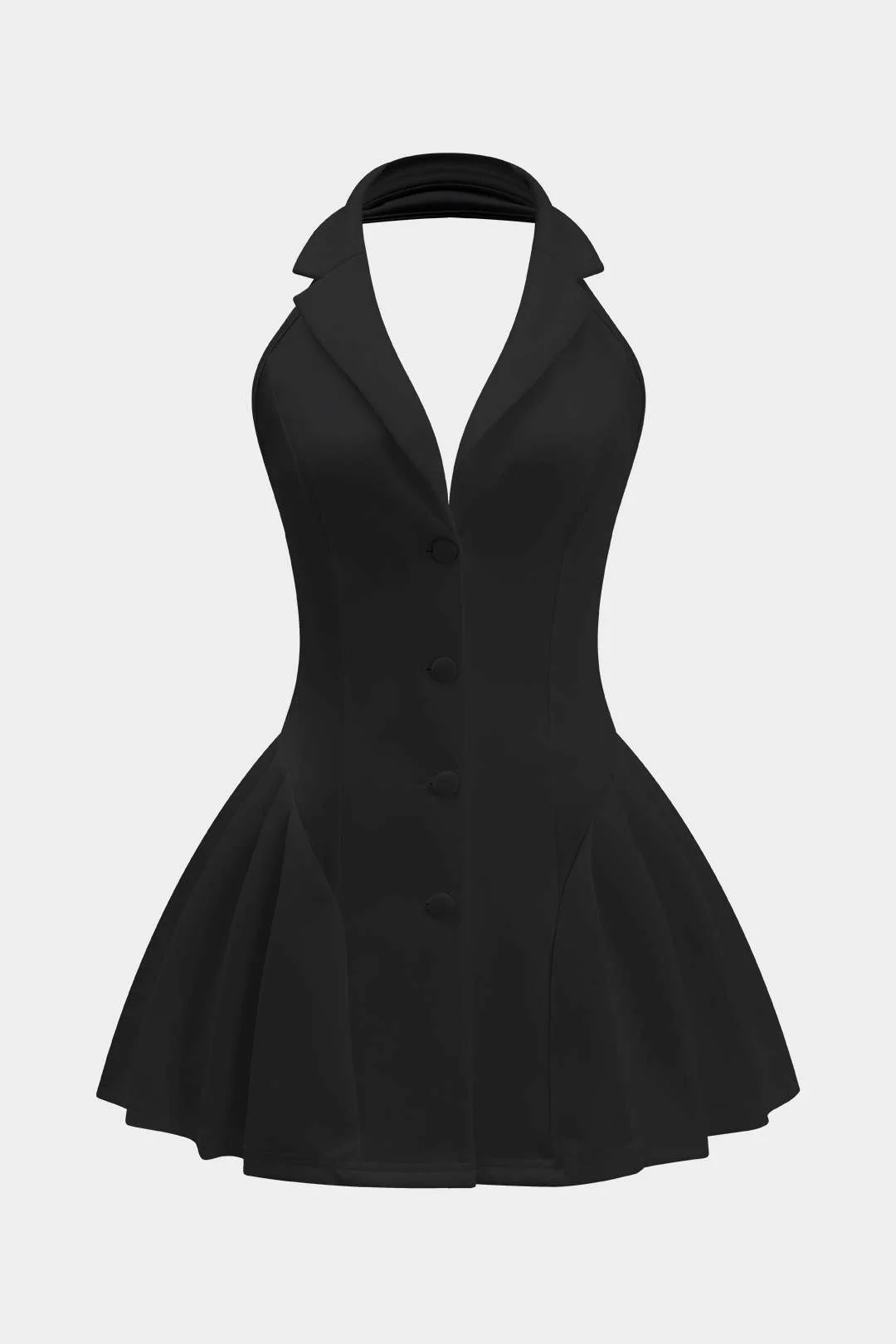 Halter Neck Button Ruffle Sleeveless Mini Dress - Image 9