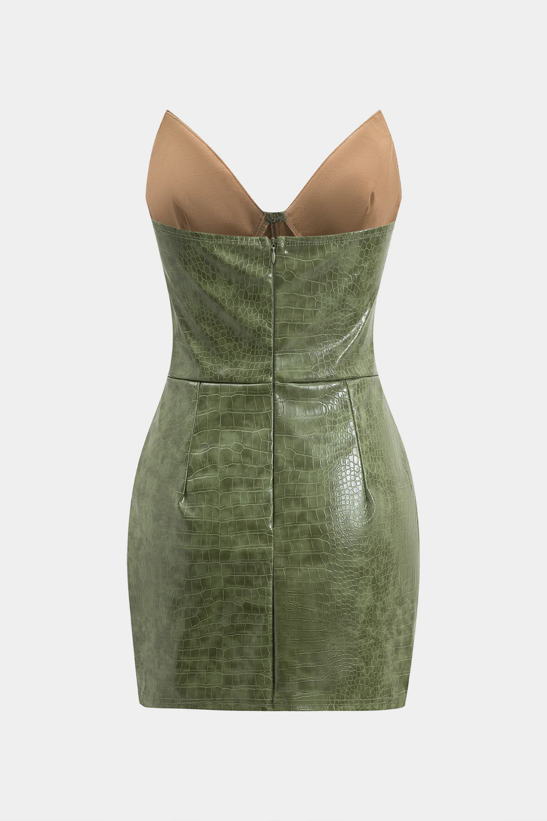 Crocodile Skin Print Faux Leather Strapless Sleeveless Mini Dress - Image 2