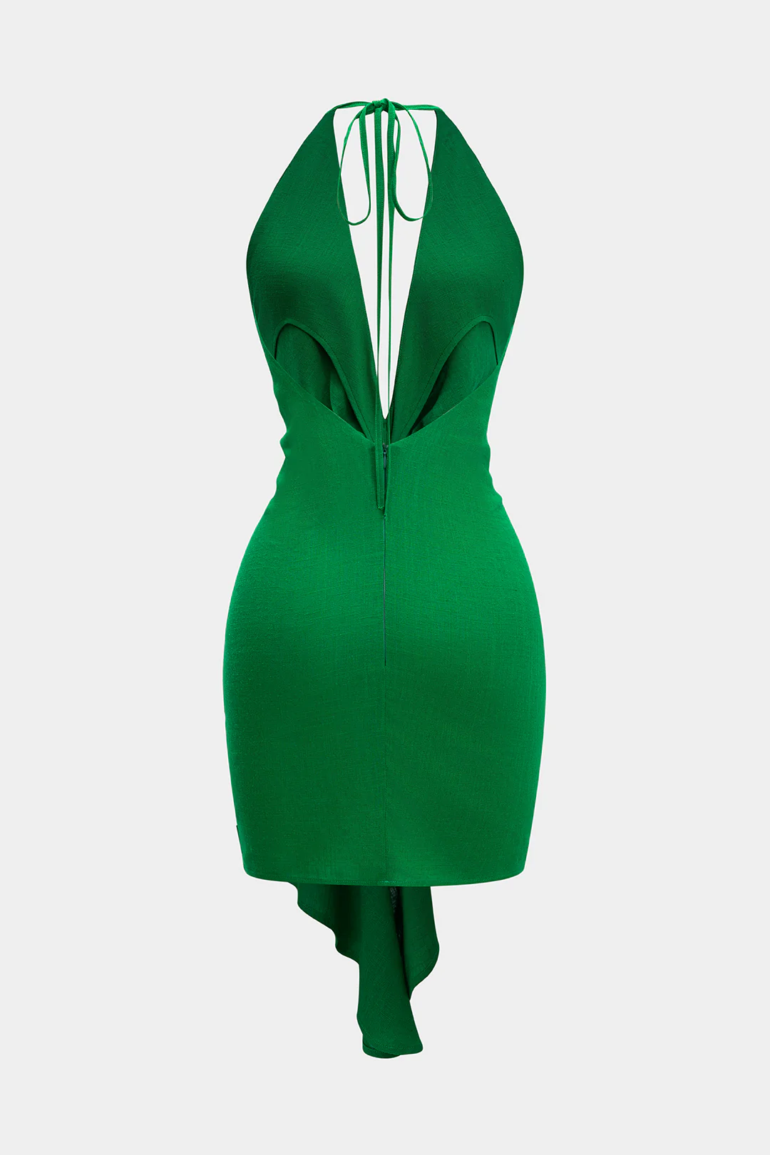 Linen Tie Front V-Neck Halter Neck Ruched Backless Sleeveless Mini Dress - Image 3