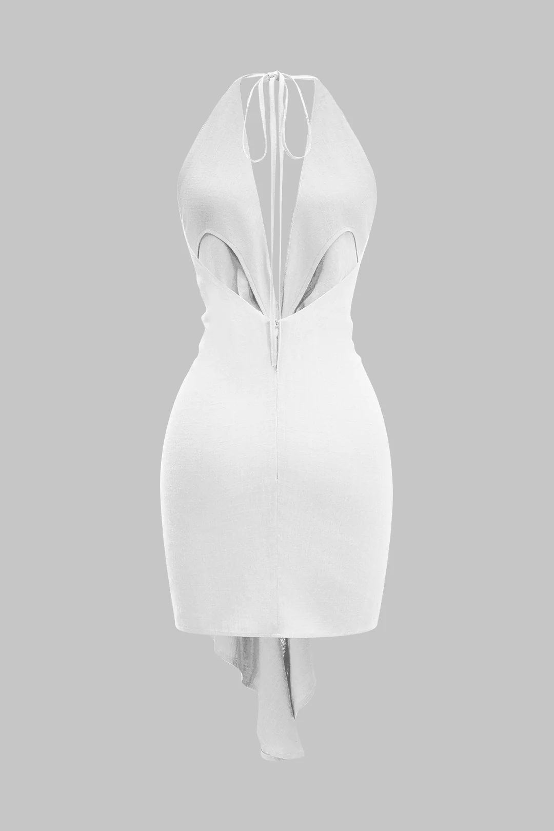 Linen Tie Front V-Neck Halter Neck Ruched Backless Sleeveless Mini Dress - Image 8
