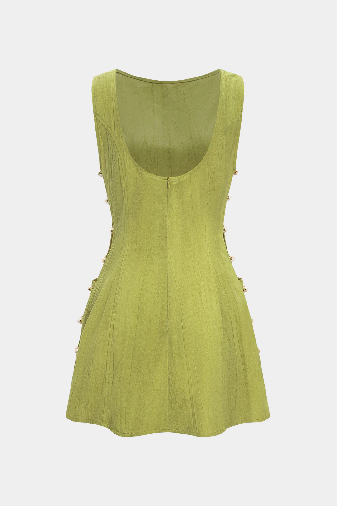 Linen Beaded Backless Cut Out Sleeveless Mini Dress - Image 6