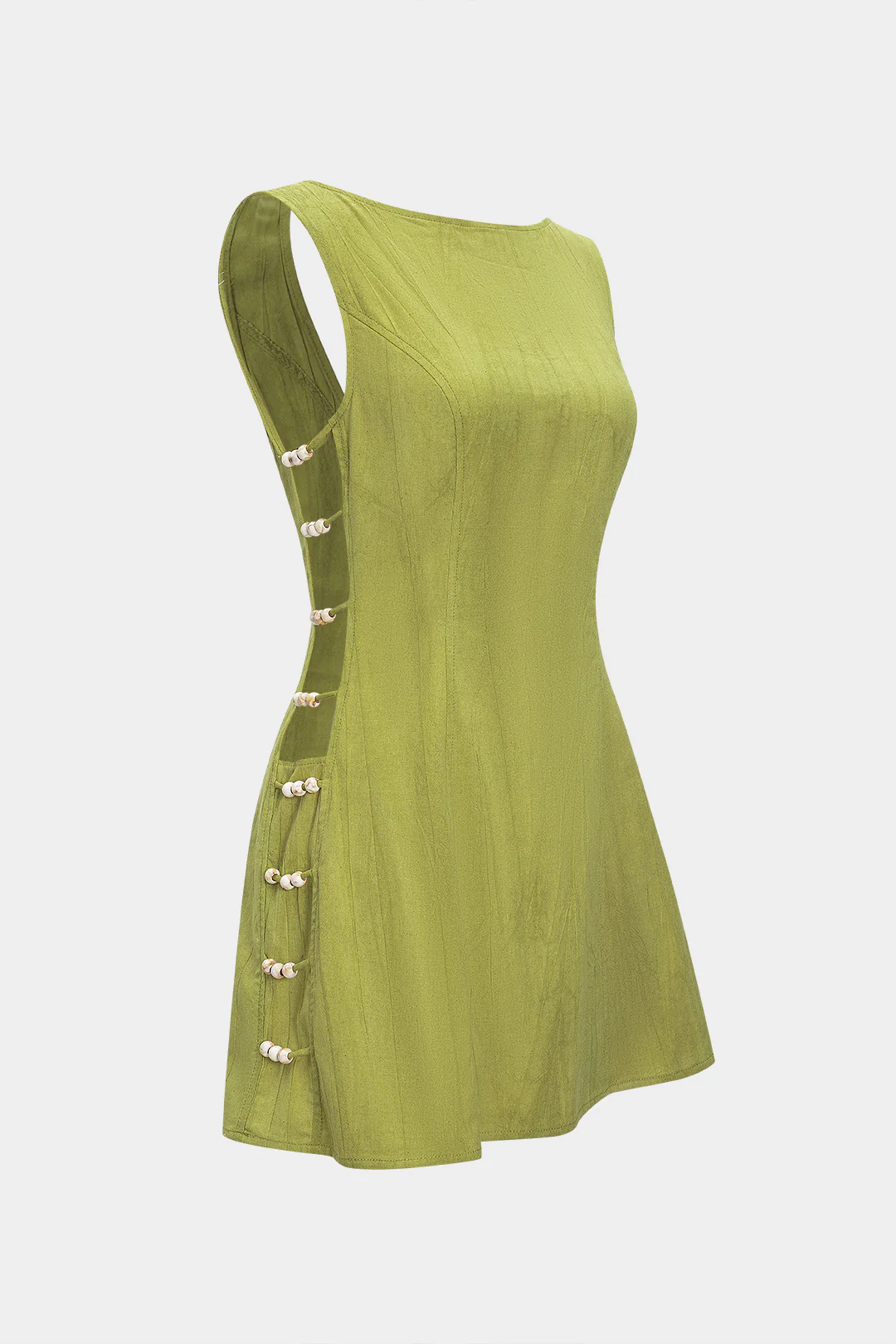 Linen Beaded Backless Cut Out Sleeveless Mini Dress - Image 7