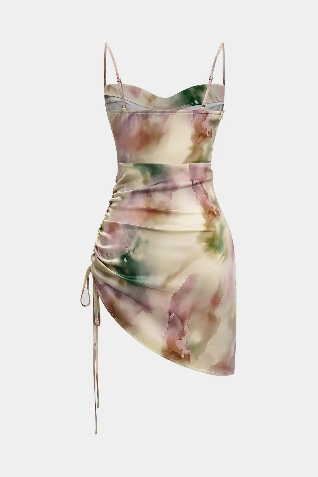 Tie Dye Ruched Drawstring Slip Sleeveless Mini Dress - Image 2