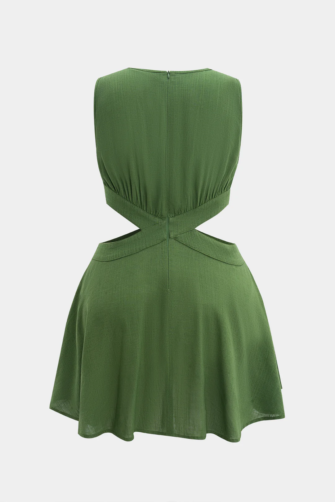 Plus Size Linen Zipper Cut Out Sleeveless Mini Dress - Image 2