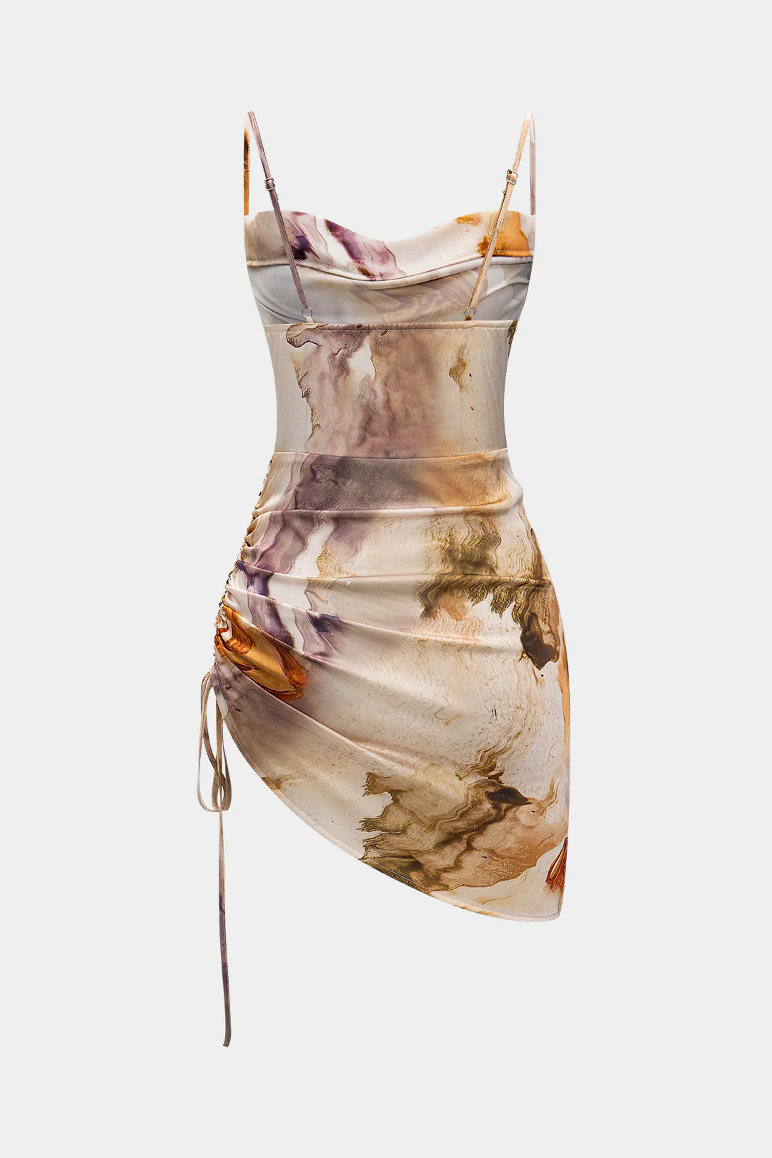 Watercolor Print Ruched Sleeveless Mini Dress - Image 2