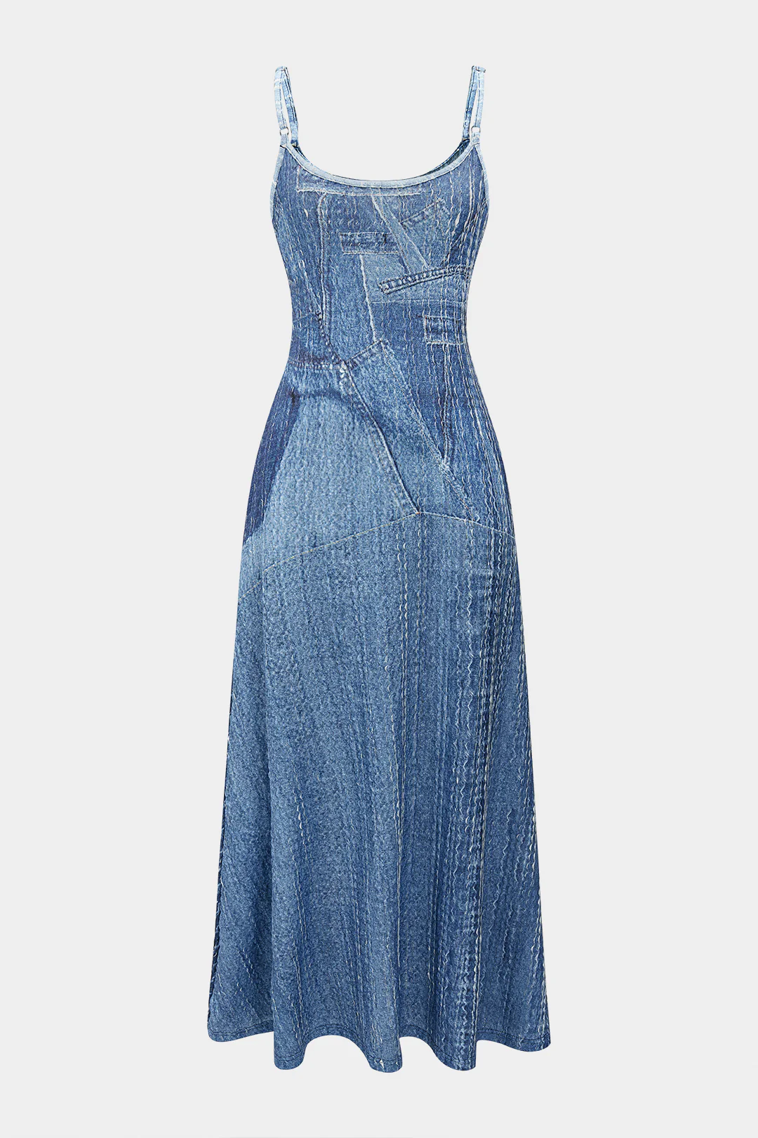 Denim Print Slip Sleeveless Maxi Dress - Image 2