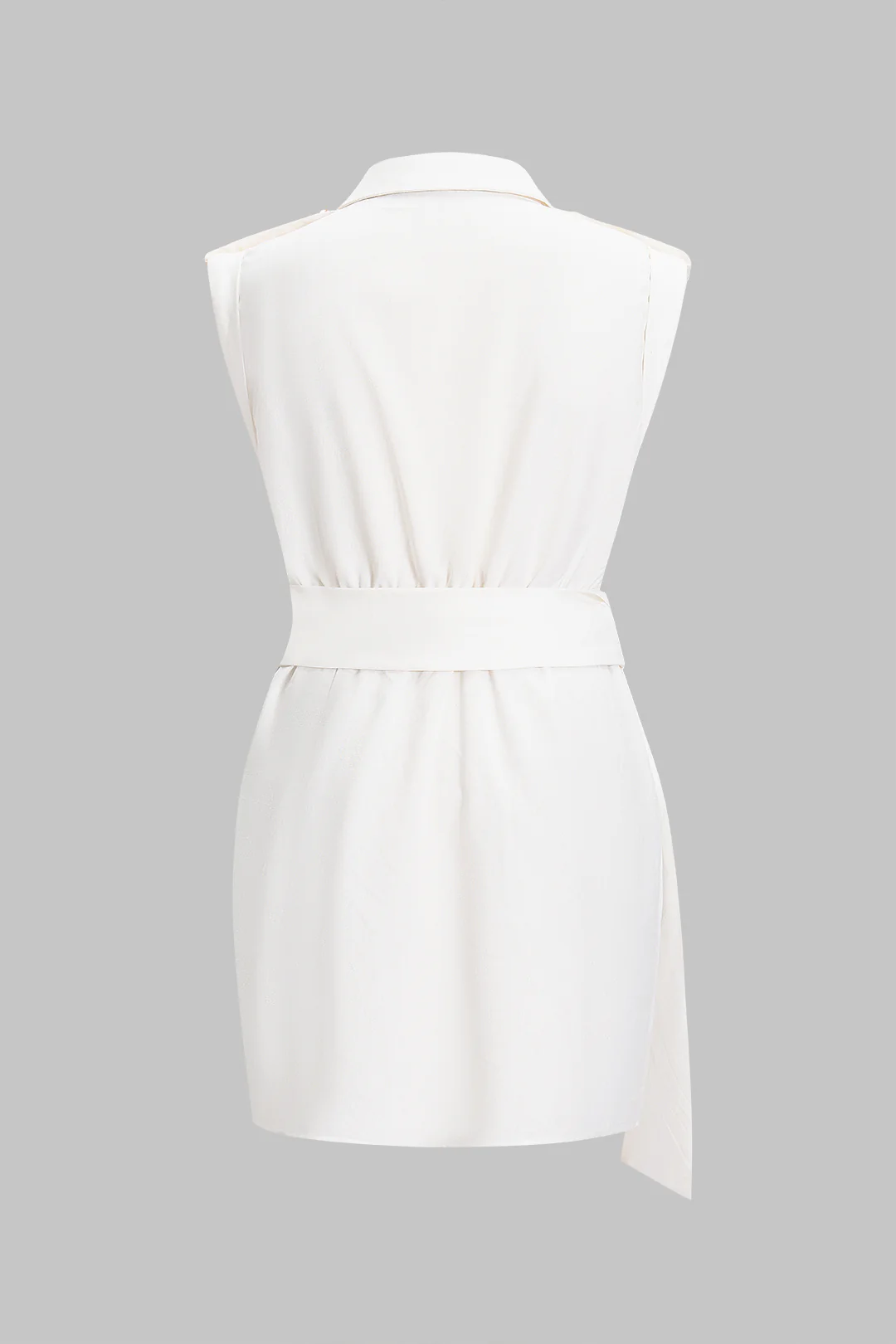 Linen Tie-Up Metallic Button Pocket Sleeveless Mini Dress - Image 2
