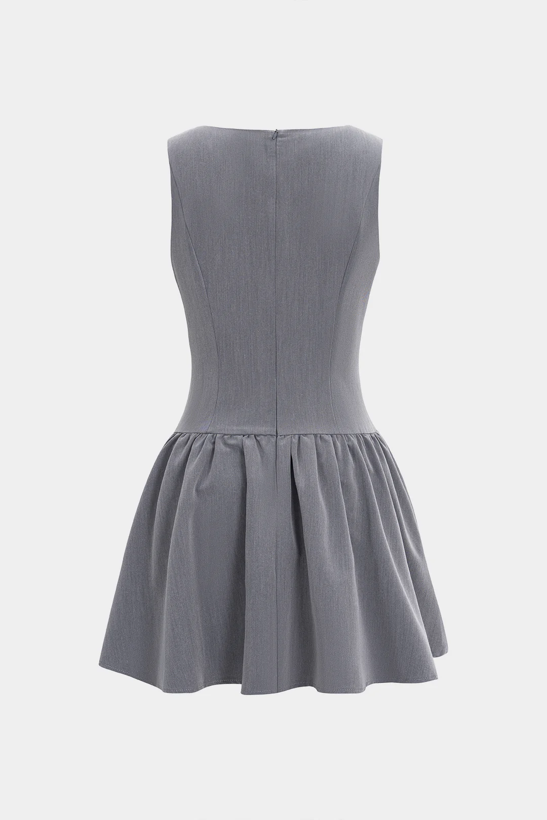 Button Ruched Zipper Detail Sleeveless Mini Dress - Image 2