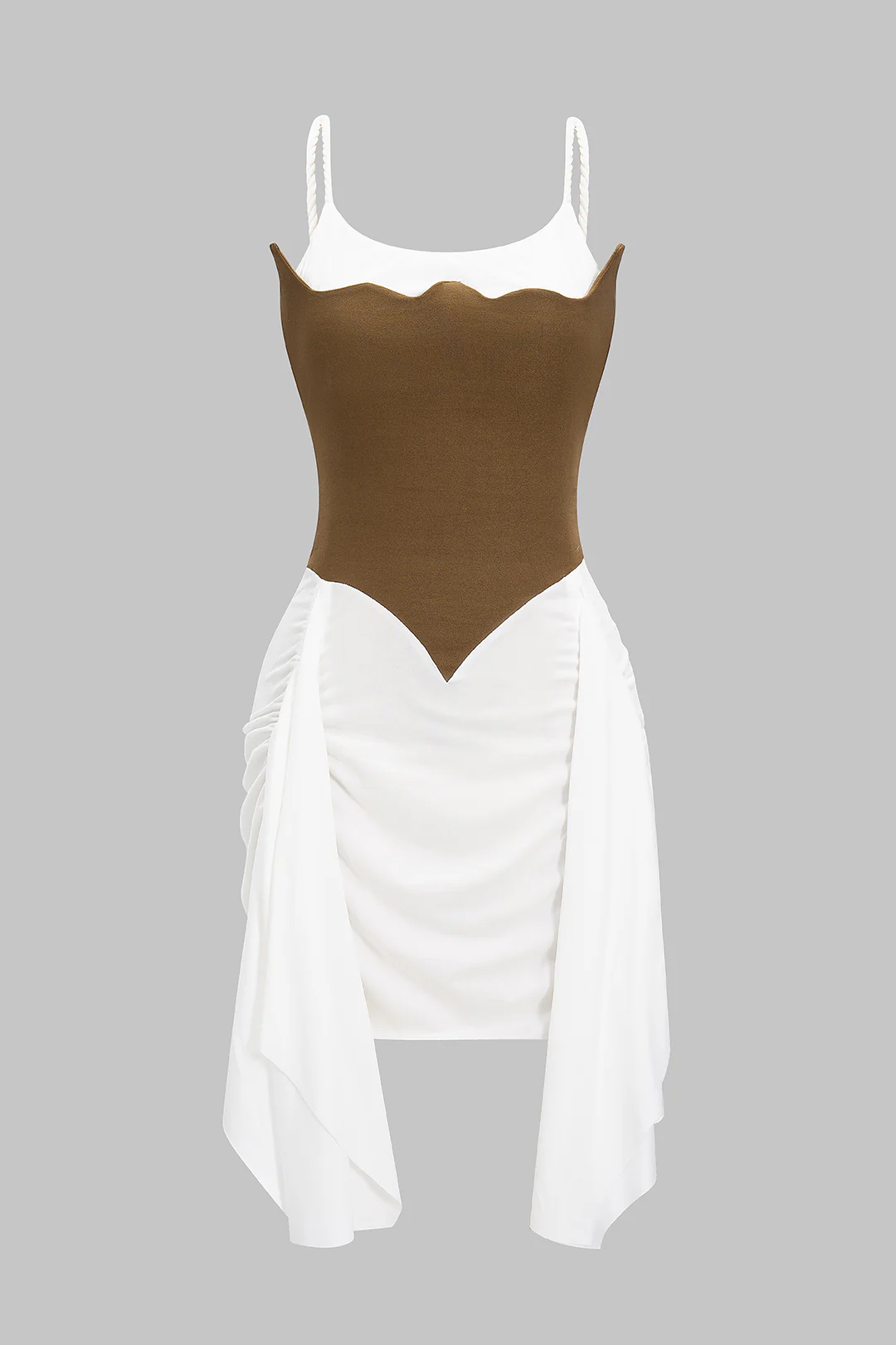Patchwork Ruched Twist Knot Slip Mini Dress
