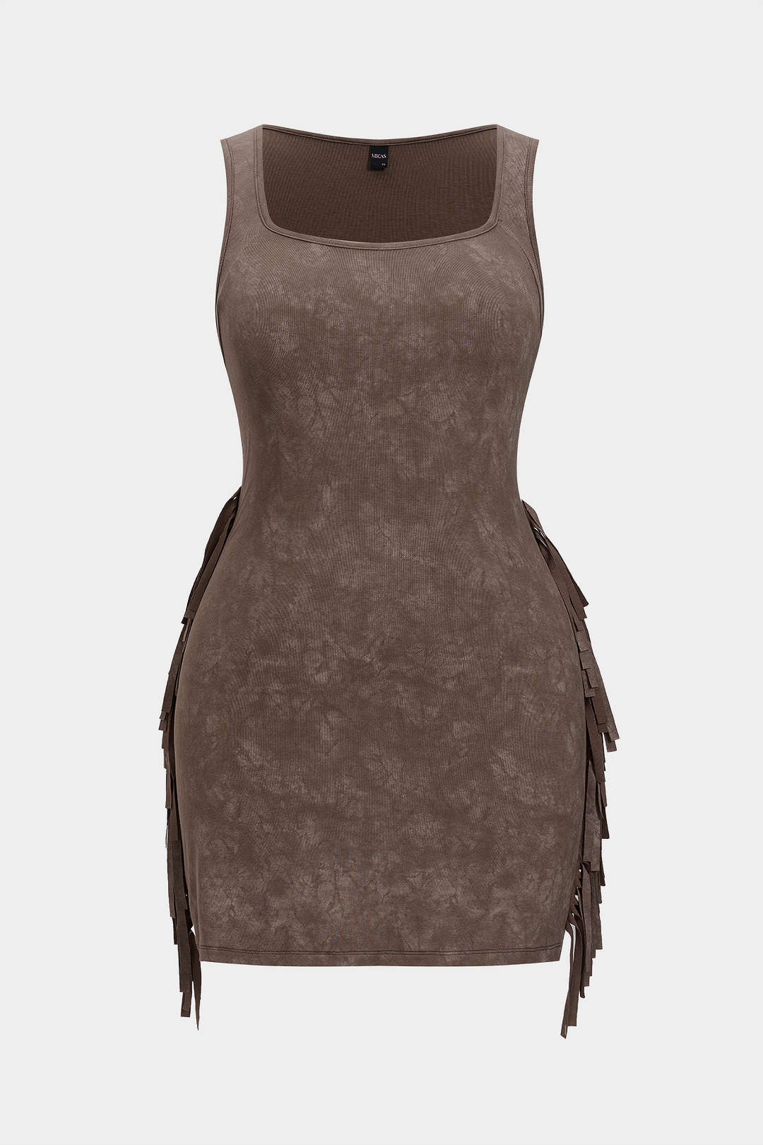 Plus Size Tie Dye Print Fringe Square Neck Sleeveless Mini Dress - Image 10