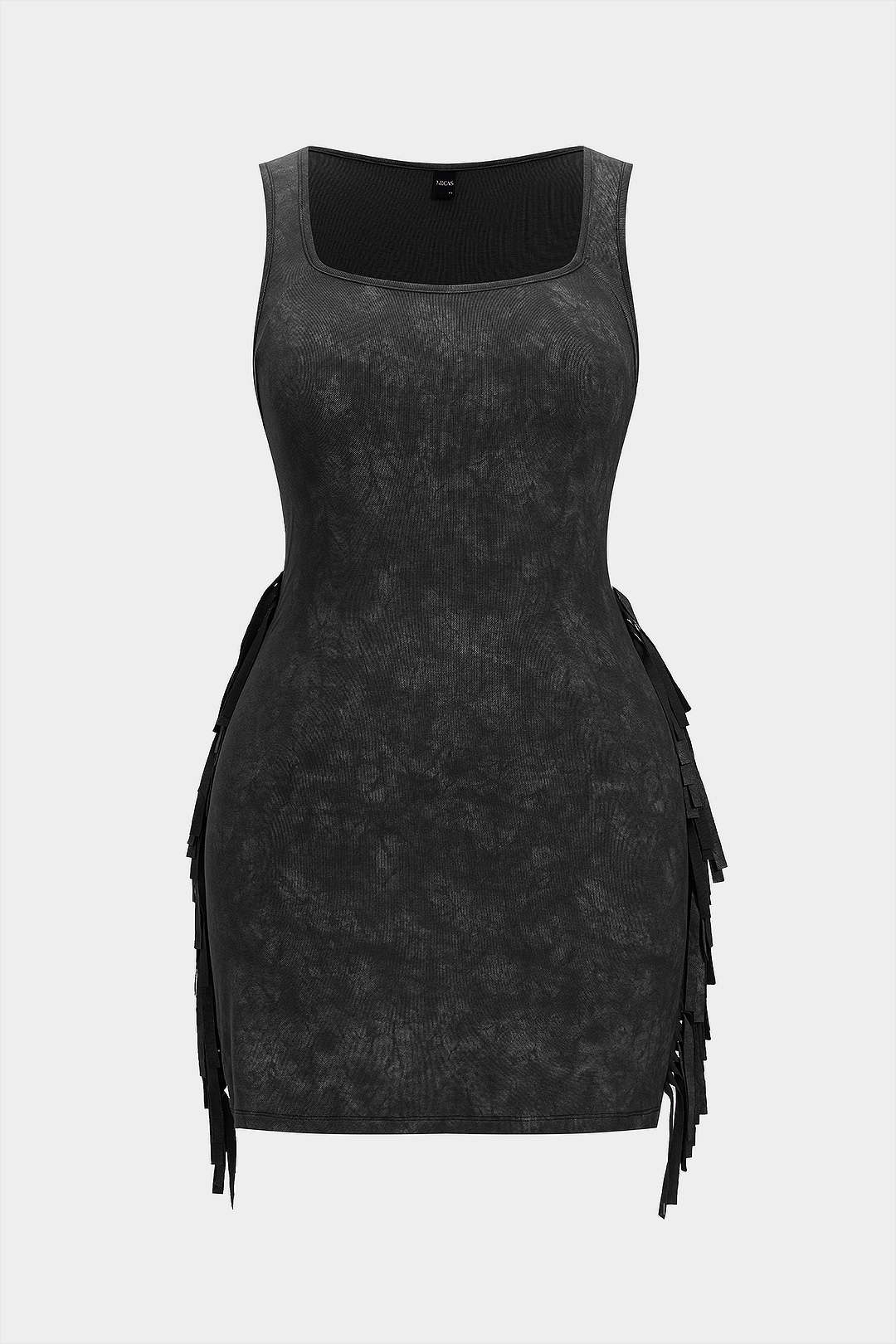 Plus Size Tie Dye Print Fringe Square Neck Sleeveless Mini Dress - Image 3