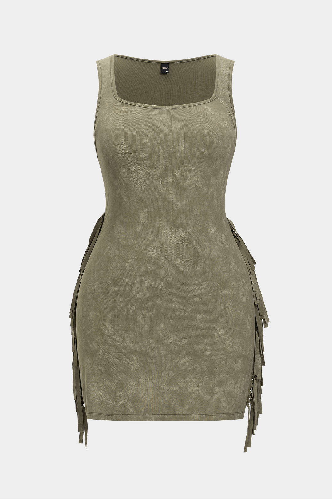 Plus Size Tie Dye Print Fringe Square Neck Sleeveless Mini Dress - Image 9