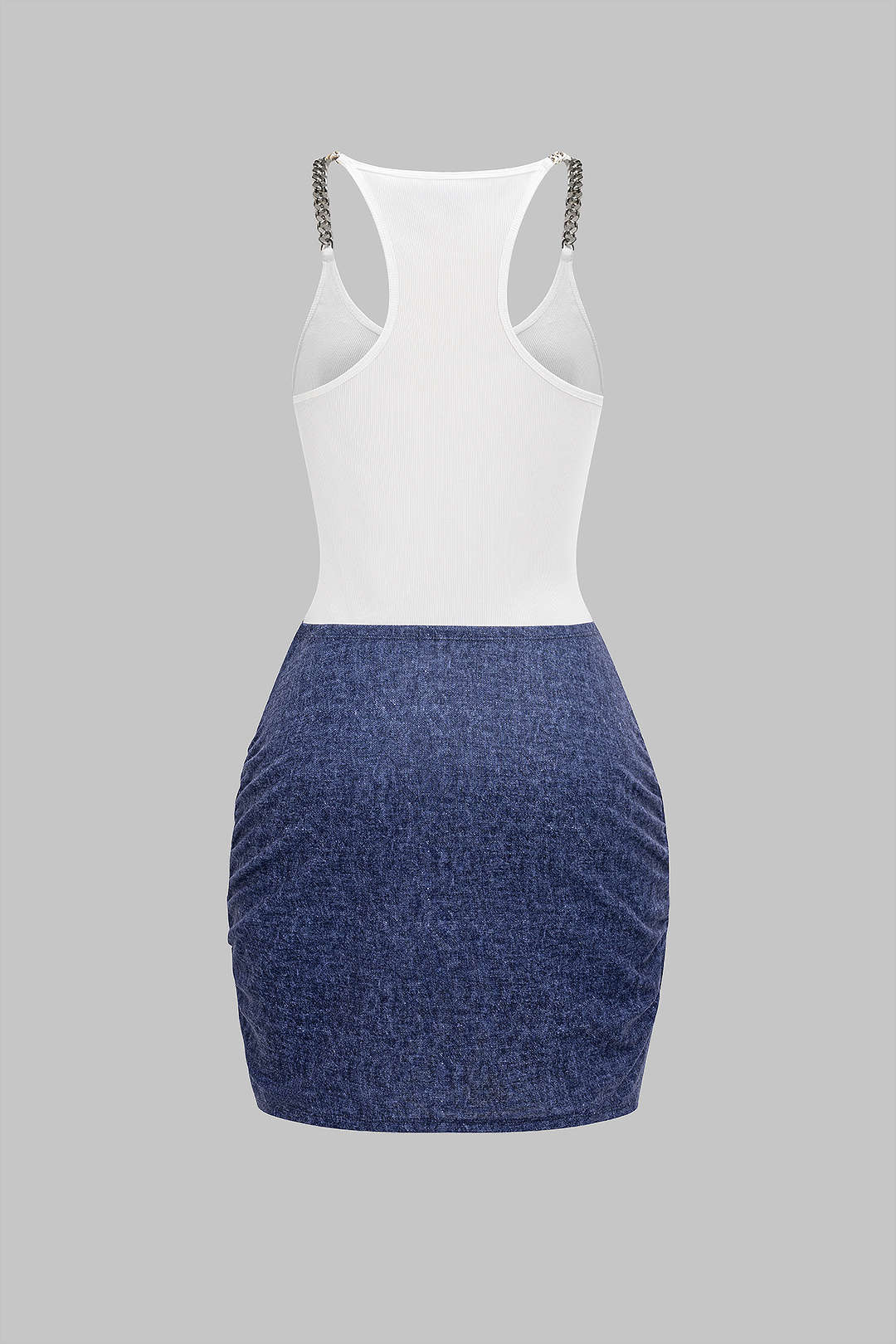 Tie Front Ruched Metallic Chain Patchwork Sleeveless Mini Dress - Image 2