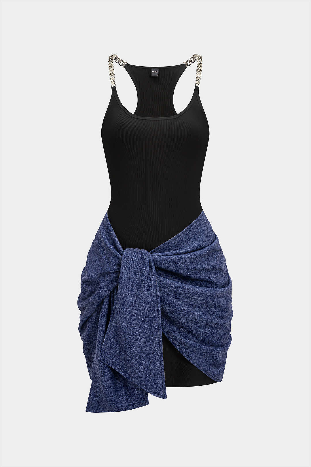 Tie Front Ruched Metallic Chain Patchwork Sleeveless Mini Dress - Image 6