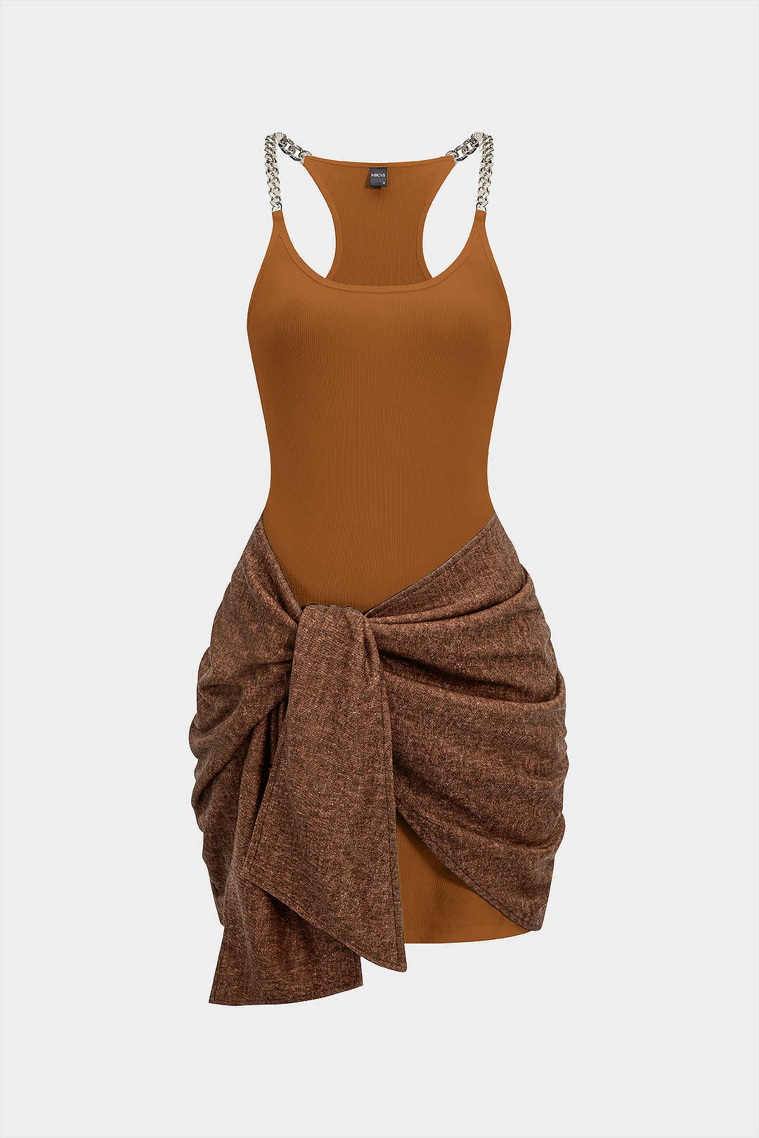 Tie Front Ruched Metallic Chain Patchwork Sleeveless Mini Dress - Image 7