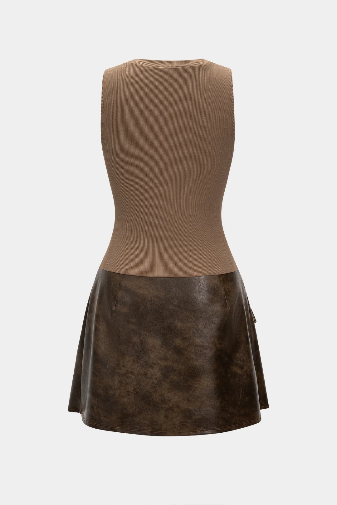 Faux Leather Patchwork Asymmetrical Sleeveless Mini Dress - Image 2