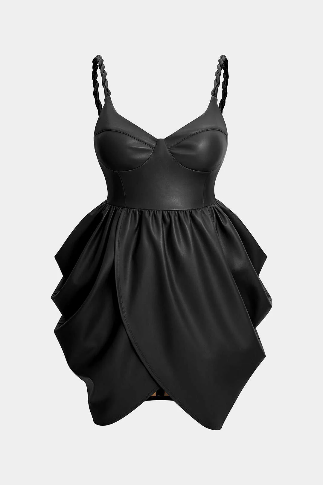 Plus Size Faux Leather Zipper Ruched Twist Knot Slip Sleeveless Mini Dress - Image 10