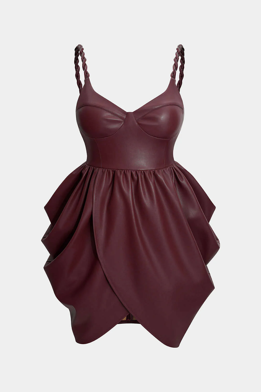 Plus Size Faux Leather Zipper Ruched Twist Knot Slip Sleeveless Mini Dress - Image 11