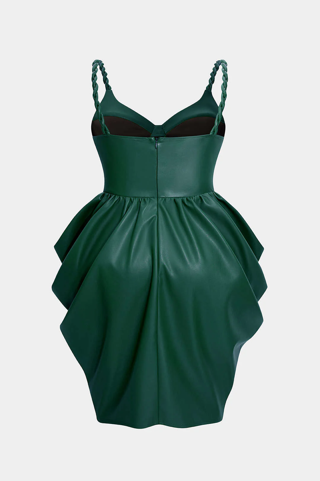 Plus Size Faux Leather Zipper Ruched Twist Knot Slip Sleeveless Mini Dress - Image 2