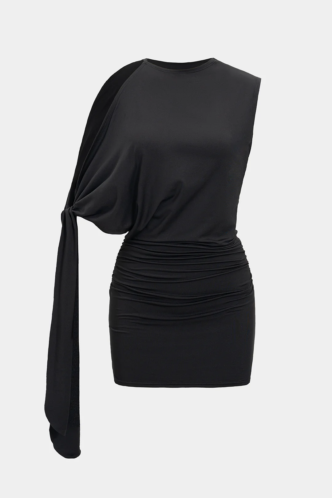 Round Neck Ruched Tie-Up Asymmetrical Sleeveless Mini Dress - Image 2