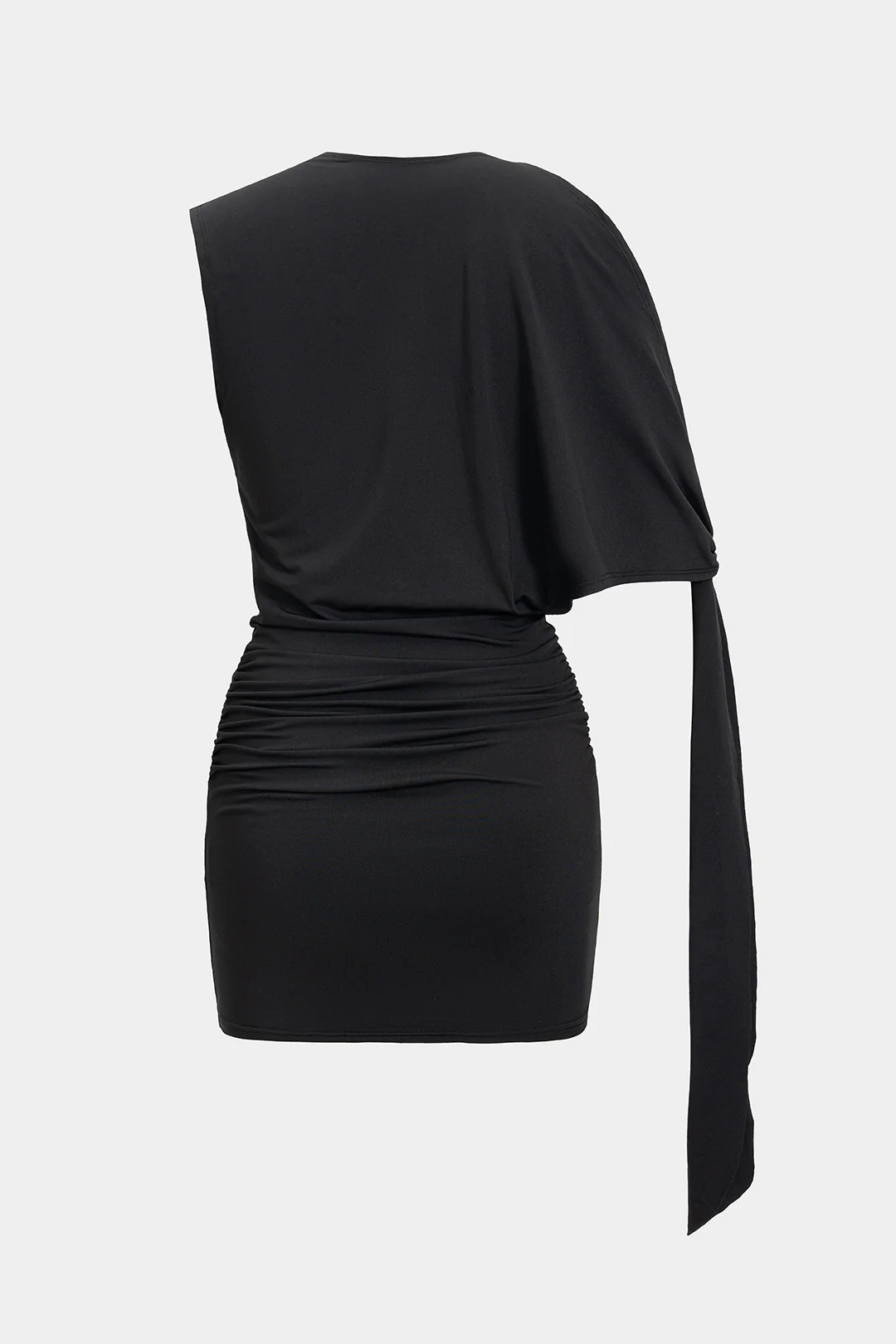 Round Neck Ruched Tie-Up Asymmetrical Sleeveless Mini Dress - Image 3