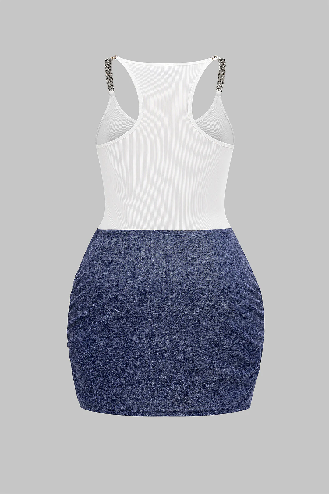 Plus Size Metallic Chain Patchwork Tie Knot Sleeveless Tank Mini Dress - Image 2