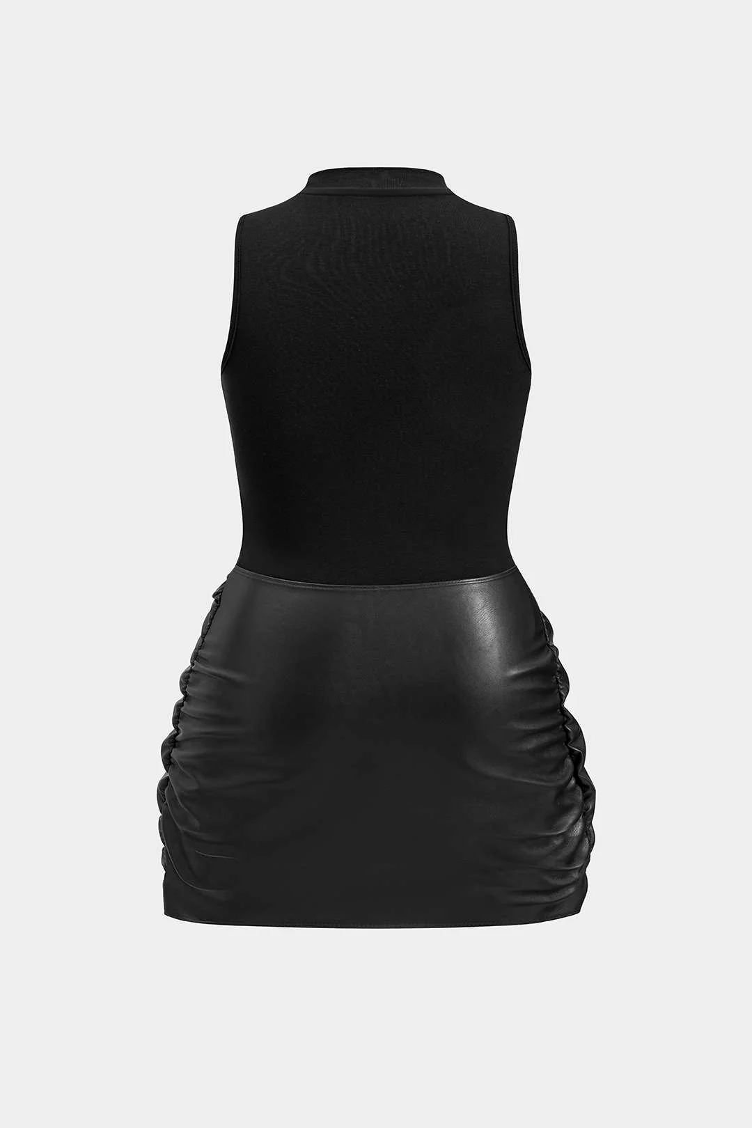 Plus Size Faux Leather Patchwork Tie Front Sleeveless Mini Dress - Image 2