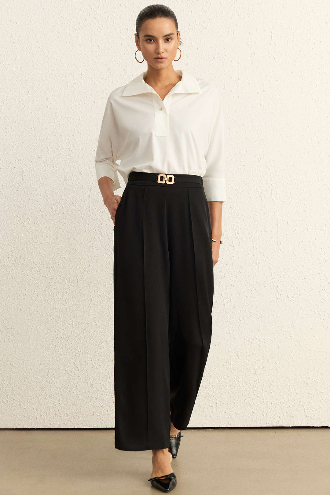 Solid Belted Wide-Leg Pants - Image 5