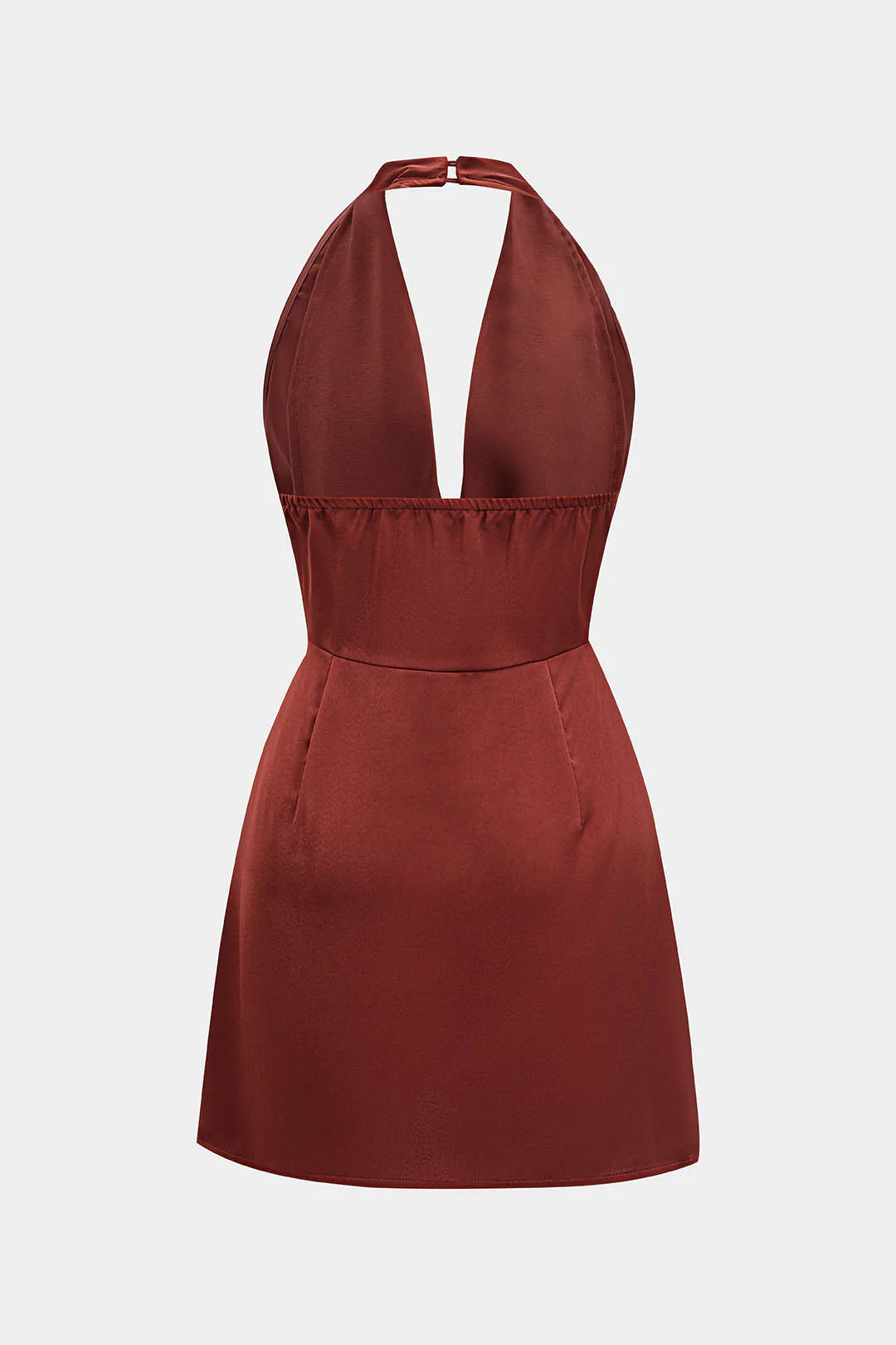 Satin Halter Neck Ruched Backeless Sleeveless Mini Dress - Image 2