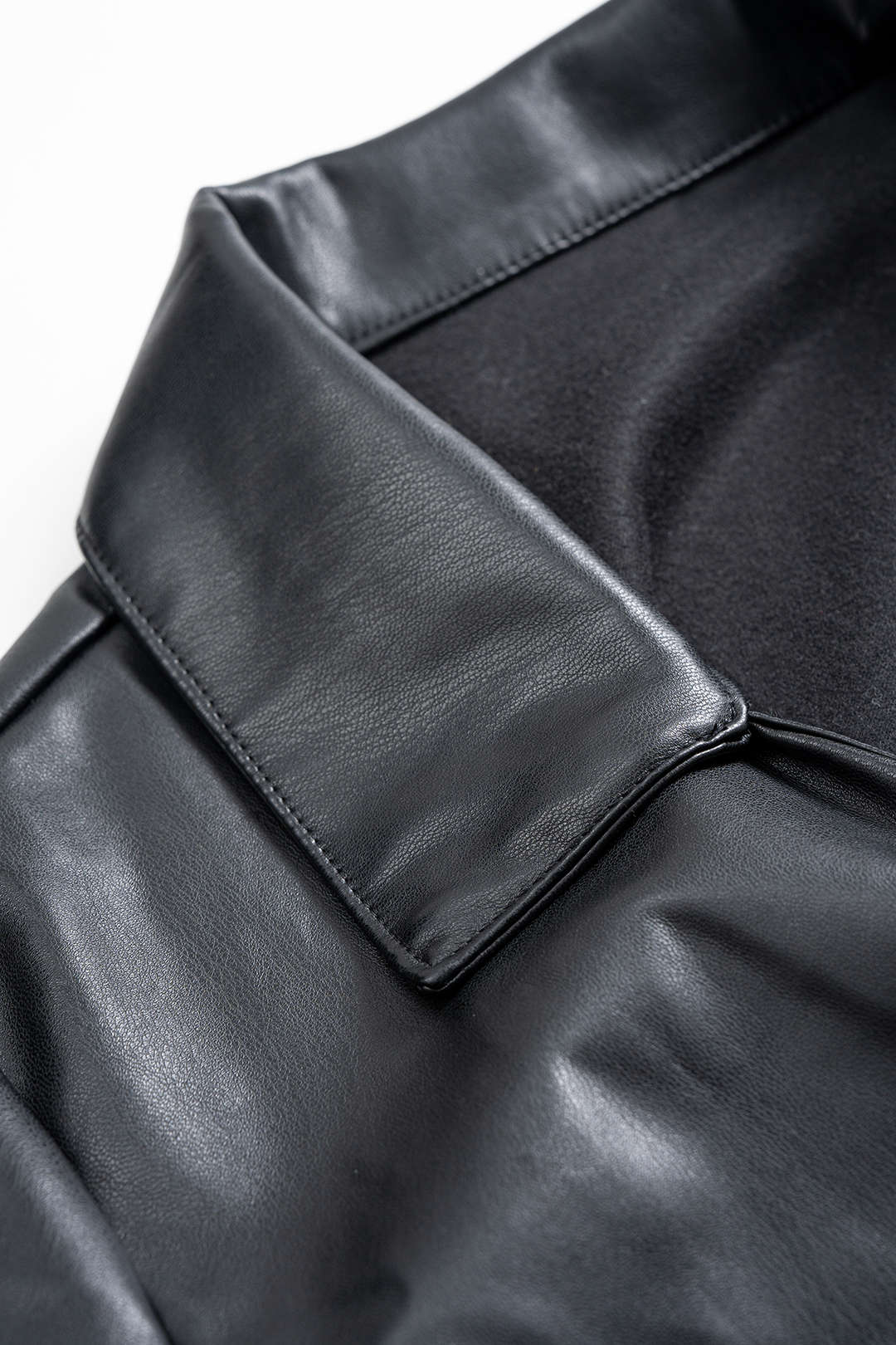 Faux Leather V-Neck Ruched Long Sleeve Mini Dress - Image 4