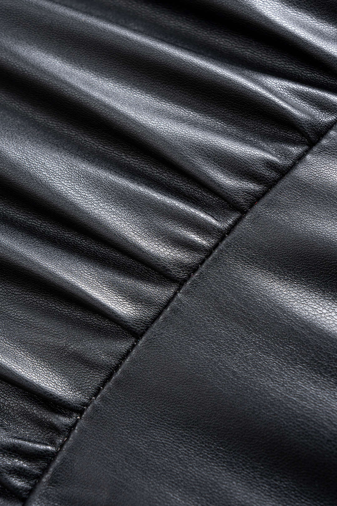 Faux Leather V-Neck Ruched Long Sleeve Mini Dress - Image 6
