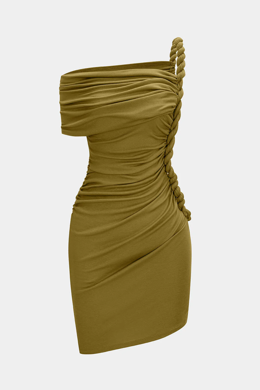 Ruched Twist Knot One Shoulder Short Sleeve Mini Dress - Image 10