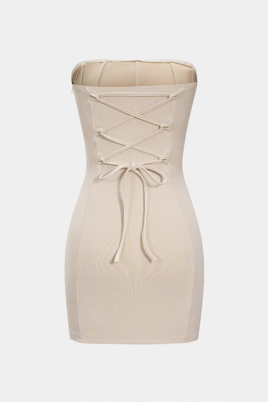 Mesh Tie-Back Strapless Sleeveless Mini Dress - Image 2