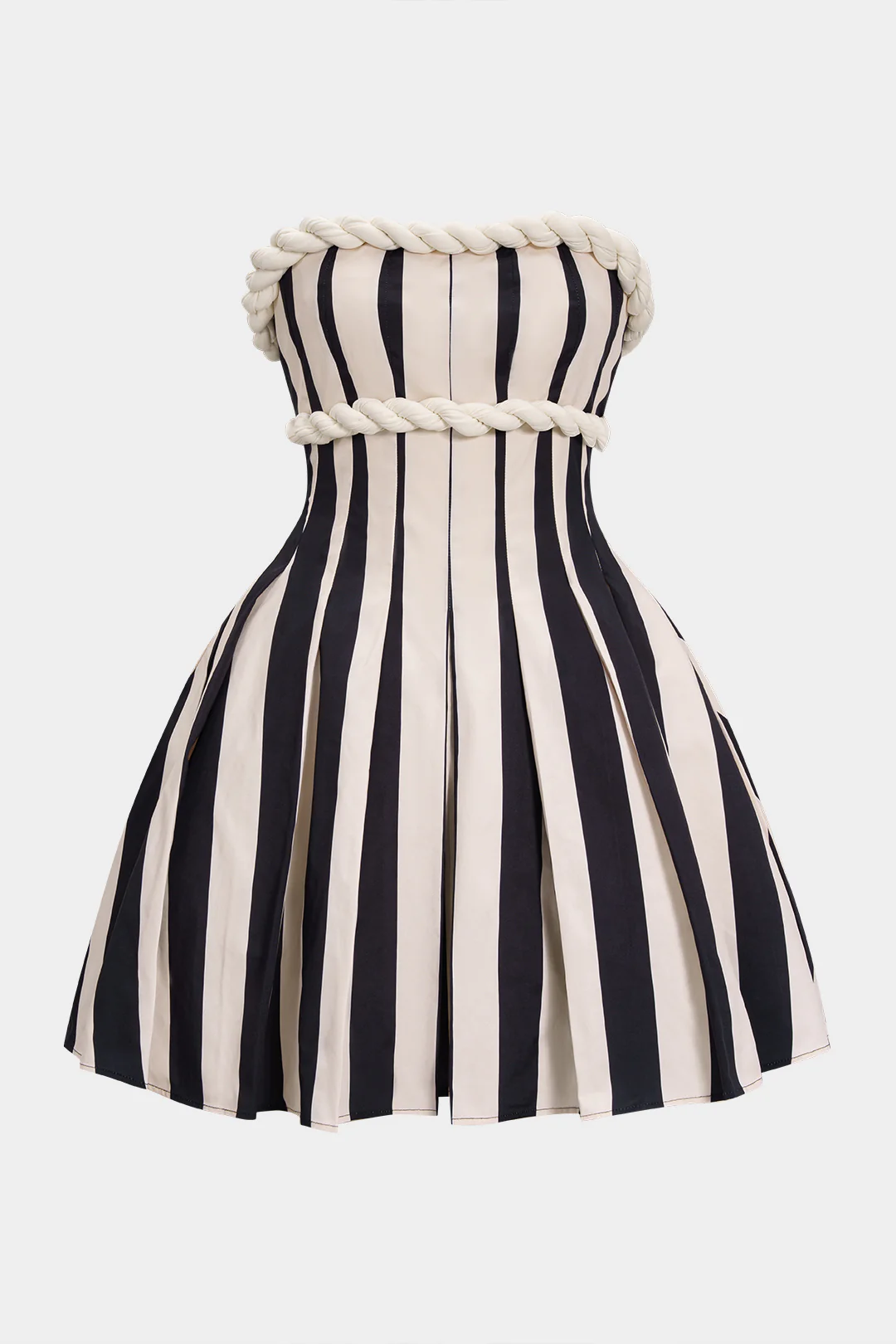 Stripes Print Twist Knot Strapless Sleeveless Mini Dress