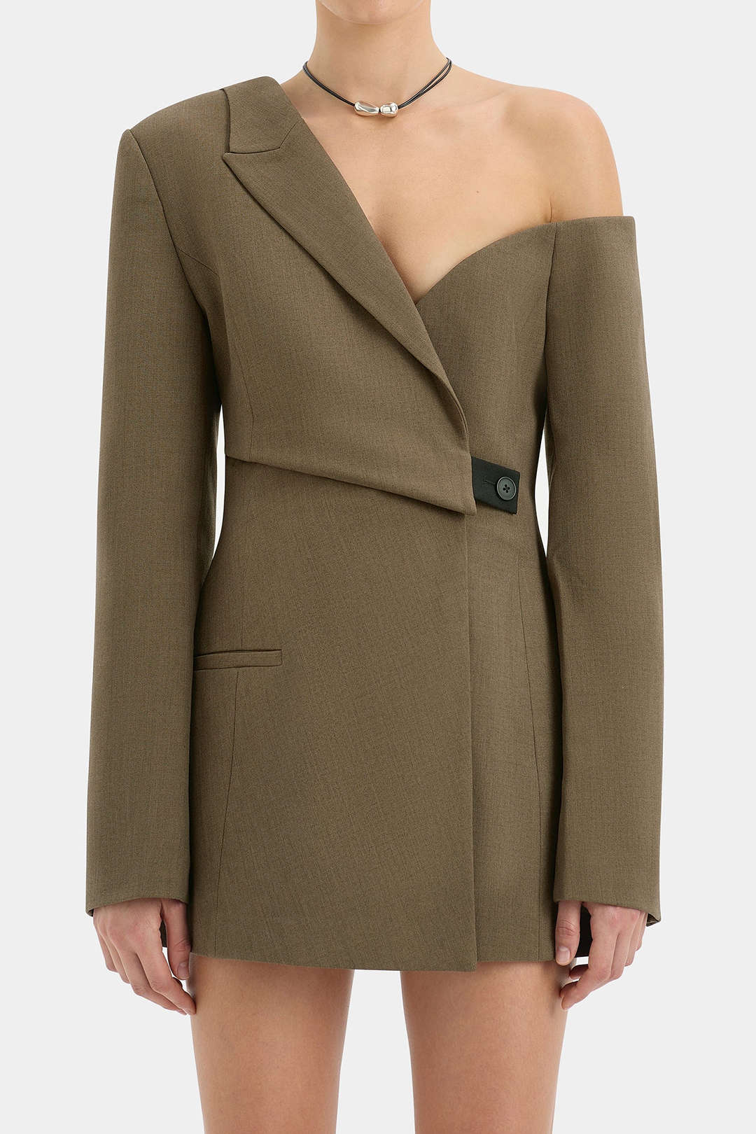 Notched Lapel Asymmetrical Long Sleeve Mini Dress - Image 3