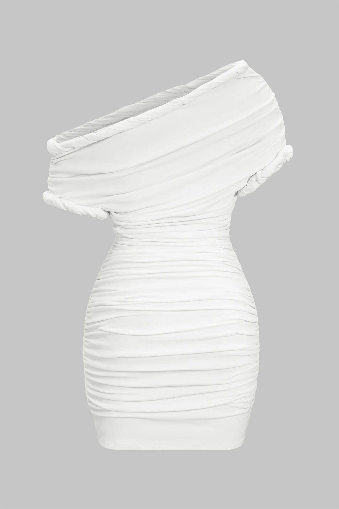Asymmetrical Ruched Twist Knot Short Sleeve Mini Dress - Image 2
